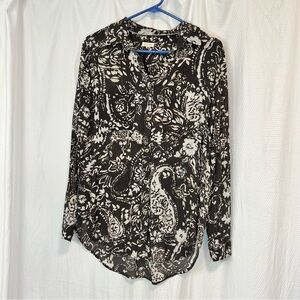 Anthropologie Pilcro Brown and beige button up Blouse, size XS, light and airy